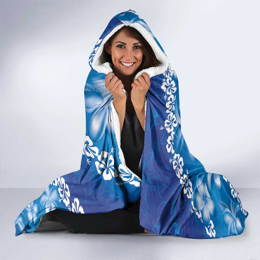Vintage Blue Polynesia Hooded Blanket Plumeria With Hibiscus Tropical Vibes LT14 - Polynesian Pride