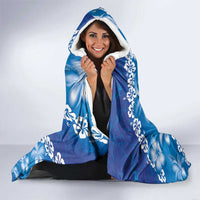 Vintage Blue Polynesia Hooded Blanket Plumeria With Hibiscus Tropical Vibes LT14 - Polynesian Pride