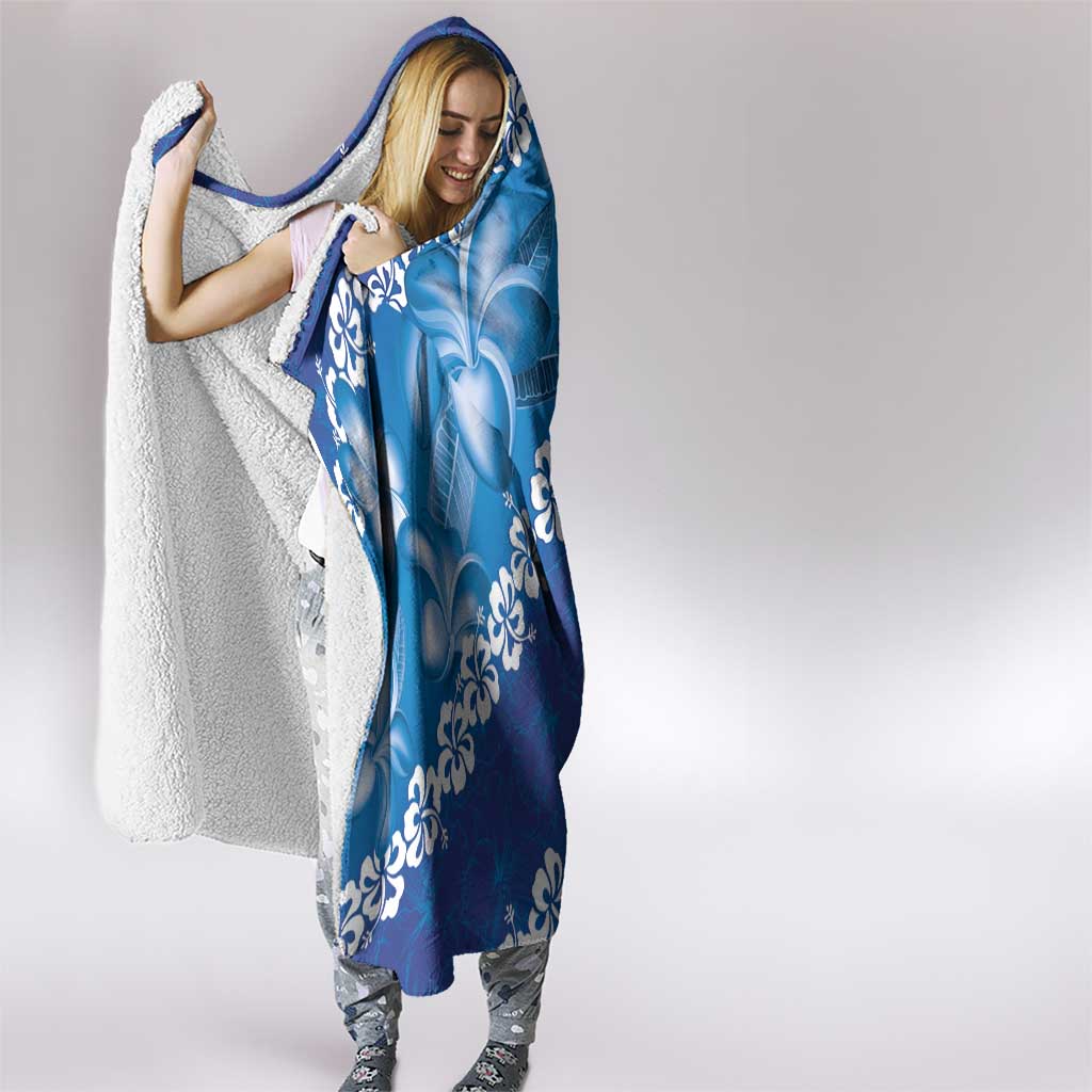 Vintage Blue Polynesia Hooded Blanket Plumeria With Hibiscus Tropical Vibes LT14 - Polynesian Pride