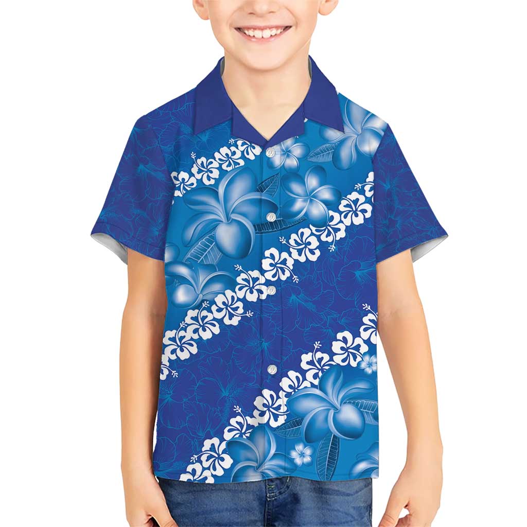 Vintage Blue Polynesia Kid Hawaiian Shirt Plumeria With Hibiscus Tropical Vibes LT14 Kid Blue - Polynesian Pride