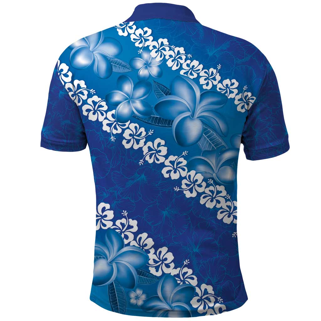 Vintage Blue Polynesia Polo Shirt Plumeria With Hibiscus Tropical Vibes LT14 - Polynesian Pride