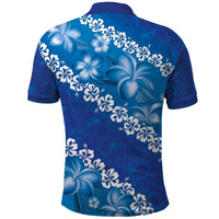 Vintage Blue Polynesia Polo Shirt Plumeria With Hibiscus Tropical Vibes LT14 - Polynesian Pride