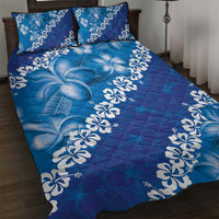 Vintage Blue Polynesia Quilt Bed Set Plumeria With Hibiscus Tropical Vibes LT14 Blue - Polynesian Pride