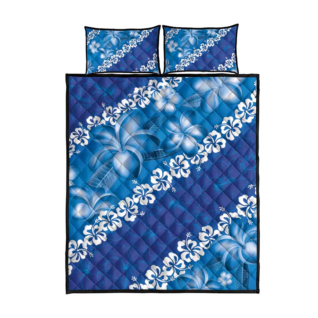 Vintage Blue Polynesia Quilt Bed Set Plumeria With Hibiscus Tropical Vibes LT14 - Polynesian Pride