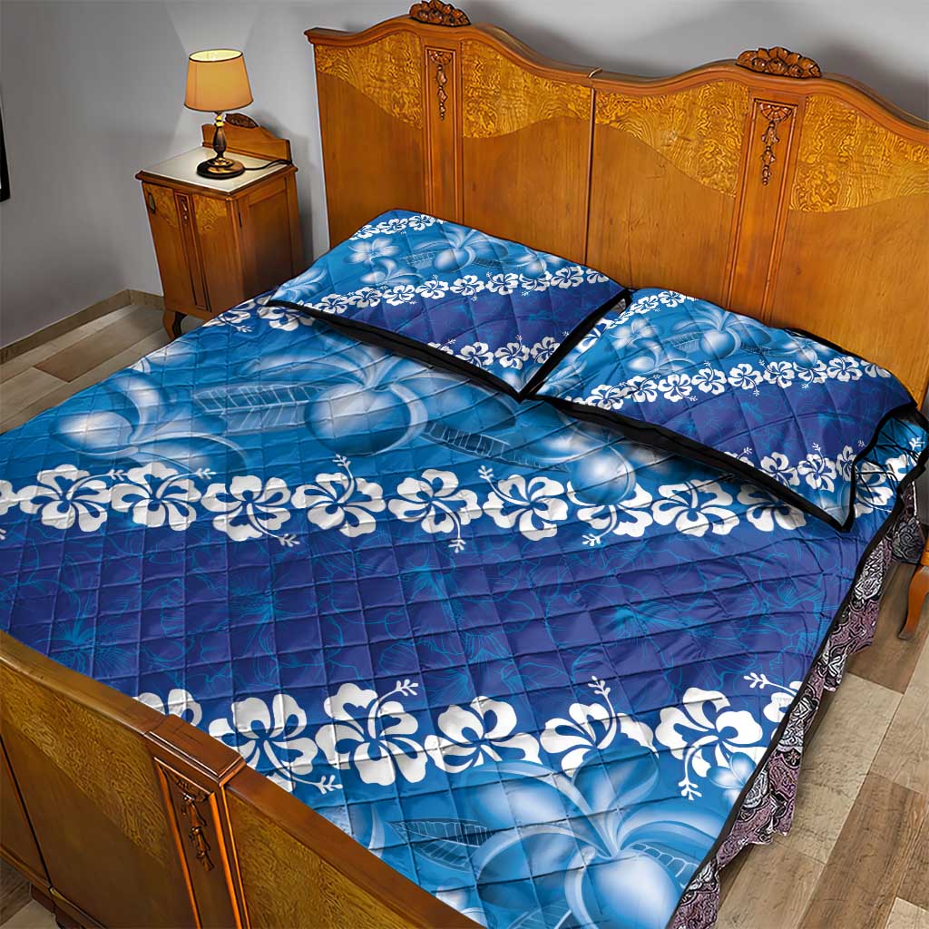 Vintage Blue Polynesia Quilt Bed Set Plumeria With Hibiscus Tropical Vibes LT14 - Polynesian Pride