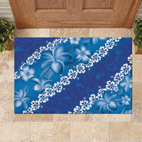 Vintage Blue Polynesia Rubber Doormat Plumeria With Hibiscus Tropical Vibes LT14 Blue - Polynesian Pride