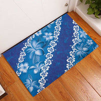 Vintage Blue Polynesia Rubber Doormat Plumeria With Hibiscus Tropical Vibes LT14 - Polynesian Pride