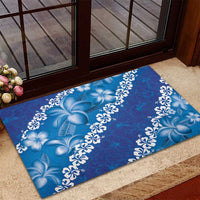 Vintage Blue Polynesia Rubber Doormat Plumeria With Hibiscus Tropical Vibes LT14 - Polynesian Pride