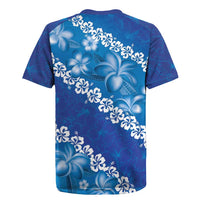 Vintage Blue Polynesia Rugby Jersey Plumeria With Hibiscus Tropical Vibes LT14 - Polynesian Pride