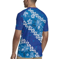 Vintage Blue Polynesia Rugby Jersey Plumeria With Hibiscus Tropical Vibes LT14 - Polynesian Pride