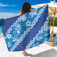 Vintage Blue Polynesia Sarong Plumeria With Hibiscus Tropical Vibes LT14 One Size 44 x 66 inches Blue - Polynesian Pride