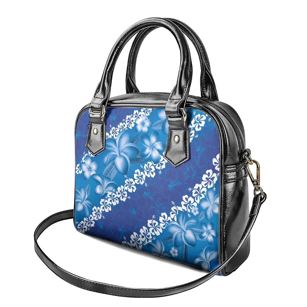 Vintage Blue Polynesia Shoulder Handbag Plumeria With Hibiscus Tropical Vibes LT14 - Polynesian Pride