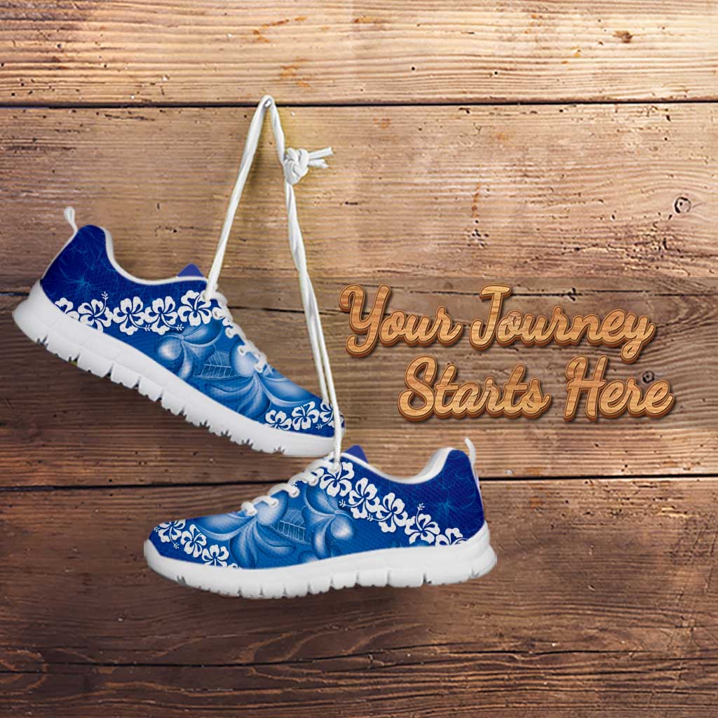 Vintage Blue Polynesia Sneakers Plumeria With Hibiscus Tropical Vibes LT14 - Polynesian Pride