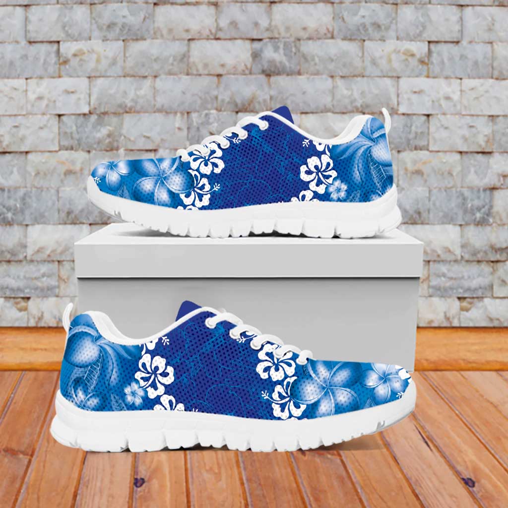 Vintage Blue Polynesia Sneakers Plumeria With Hibiscus Tropical Vibes LT14 - Polynesian Pride