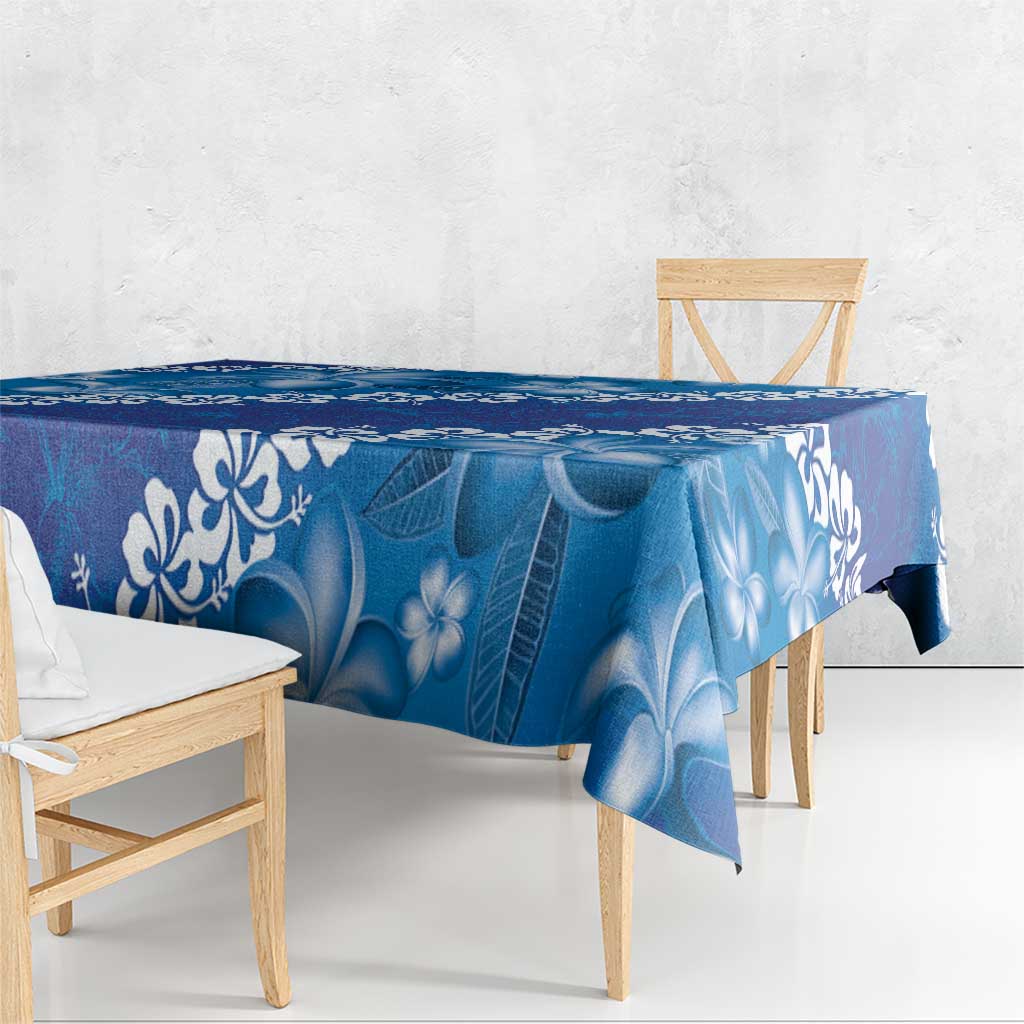 Vintage Blue Polynesia Tablecloth Plumeria With Hibiscus Tropical Vibes LT14 - Polynesian Pride