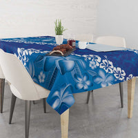 Vintage Blue Polynesia Tablecloth Plumeria With Hibiscus Tropical Vibes LT14 - Polynesian Pride