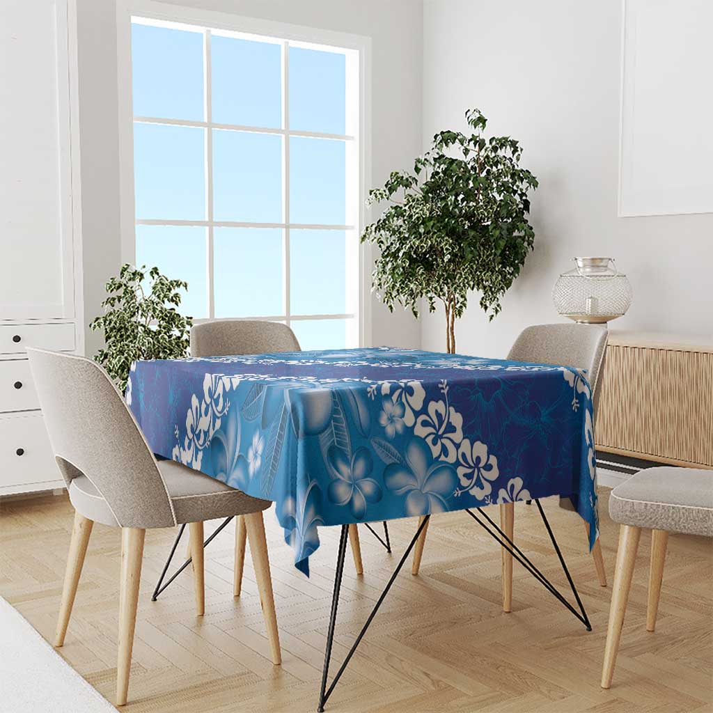 Vintage Blue Polynesia Tablecloth Plumeria With Hibiscus Tropical Vibes LT14 - Polynesian Pride