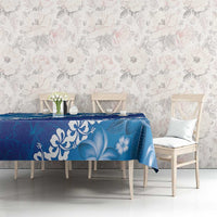 Vintage Blue Polynesia Tablecloth Plumeria With Hibiscus Tropical Vibes LT14 - Polynesian Pride