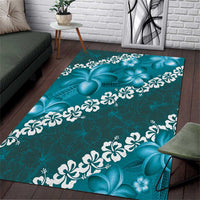 Vintage Dark Cyan Polynesia Area Rug Plumeria With Hibiscus Tropical Vibes LT14 Dark Cyan - Polynesian Pride