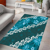 Vintage Dark Cyan Polynesia Area Rug Plumeria With Hibiscus Tropical Vibes LT14 - Polynesian Pride