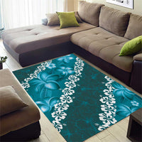 Vintage Dark Cyan Polynesia Area Rug Plumeria With Hibiscus Tropical Vibes LT14 - Polynesian Pride