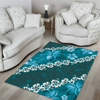 Vintage Dark Cyan Polynesia Area Rug Plumeria With Hibiscus Tropical Vibes LT14 - Polynesian Pride