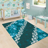 Vintage Dark Cyan Polynesia Area Rug Plumeria With Hibiscus Tropical Vibes LT14 - Polynesian Pride