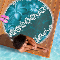 Vintage Dark Cyan Polynesia Beach Blanket Plumeria With Hibiscus Tropical Vibes LT14 - Polynesian Pride