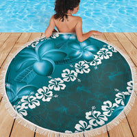 Vintage Dark Cyan Polynesia Beach Blanket Plumeria With Hibiscus Tropical Vibes LT14 - Polynesian Pride