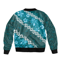 Vintage Dark Cyan Polynesia Bomber Jacket Plumeria With Hibiscus Tropical Vibes LT14 - Polynesian Pride