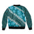 Vintage Dark Cyan Polynesia Bomber Jacket Plumeria With Hibiscus Tropical Vibes