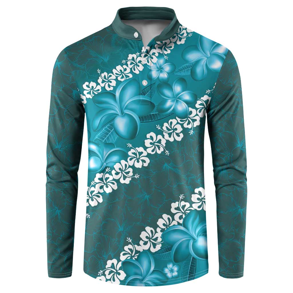Vintage Dark Cyan Polynesia Button Sweatshirt Plumeria With Hibiscus Tropical Vibes LT14 Dark Cyan - Polynesian Pride