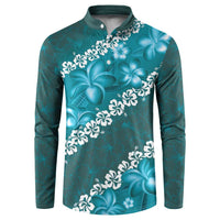 Vintage Dark Cyan Polynesia Button Sweatshirt Plumeria With Hibiscus Tropical Vibes LT14 Dark Cyan - Polynesian Pride