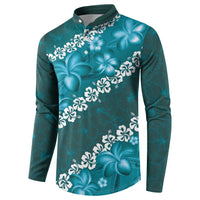 Vintage Dark Cyan Polynesia Button Sweatshirt Plumeria With Hibiscus Tropical Vibes LT14 - Polynesian Pride