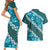 Vintage Dark Cyan Polynesia Couples Matching Short Sleeve Bodycon Dress and Hawaiian Shirt Plumeria With Hibiscus Tropical Vibes