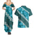 Vintage Dark Cyan Polynesia Couples Matching Summer Maxi Dress and Hawaiian Shirt Plumeria With Hibiscus Tropical Vibes