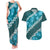 Vintage Dark Cyan Polynesia Couples Matching Tank Maxi Dress and Hawaiian Shirt Plumeria With Hibiscus Tropical Vibes