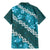 Vintage Dark Cyan Polynesia Family Matching Mermaid Dress and Hawaiian Shirt Plumeria With Hibiscus Tropical Vibes