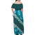 Vintage Dark Cyan Polynesia Family Matching Off Shoulder Maxi Dress and Hawaiian Shirt Plumeria With Hibiscus Tropical Vibes