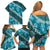 Vintage Dark Cyan Polynesia Family Matching Off Shoulder Short Dress and Hawaiian Shirt Plumeria With Hibiscus Tropical Vibes