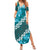 Vintage Dark Cyan Polynesia Family Matching Summer Maxi Dress and Hawaiian Shirt Plumeria With Hibiscus Tropical Vibes