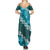 Vintage Dark Cyan Polynesia Family Matching Summer Maxi Dress and Hawaiian Shirt Plumeria With Hibiscus Tropical Vibes