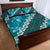 Vintage Dark Cyan Polynesia Quilt Bed Set Plumeria With Hibiscus Tropical Vibes