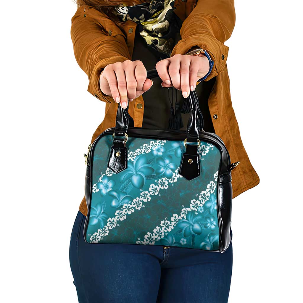 Vintage Dark Cyan Polynesia Shoulder Handbag Plumeria With Hibiscus Tropical Vibes LT14 One Size Dark Cyan - Polynesian Pride