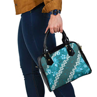 Vintage Dark Cyan Polynesia Shoulder Handbag Plumeria With Hibiscus Tropical Vibes LT14 - Polynesian Pride