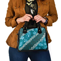 Vintage Dark Cyan Polynesia Shoulder Handbag Plumeria With Hibiscus Tropical Vibes LT14 - Polynesian Pride