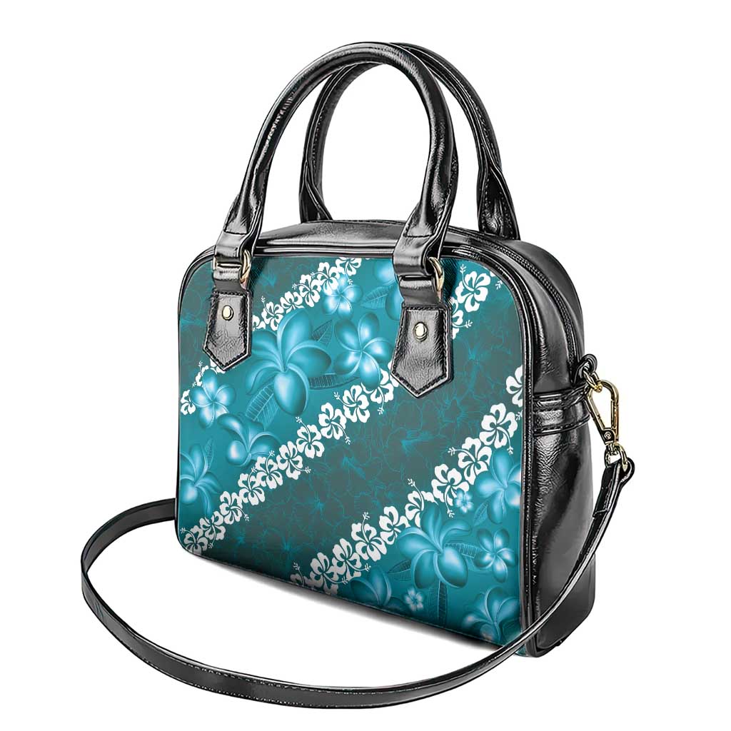 Vintage Dark Cyan Polynesia Shoulder Handbag Plumeria With Hibiscus Tropical Vibes LT14 - Polynesian Pride
