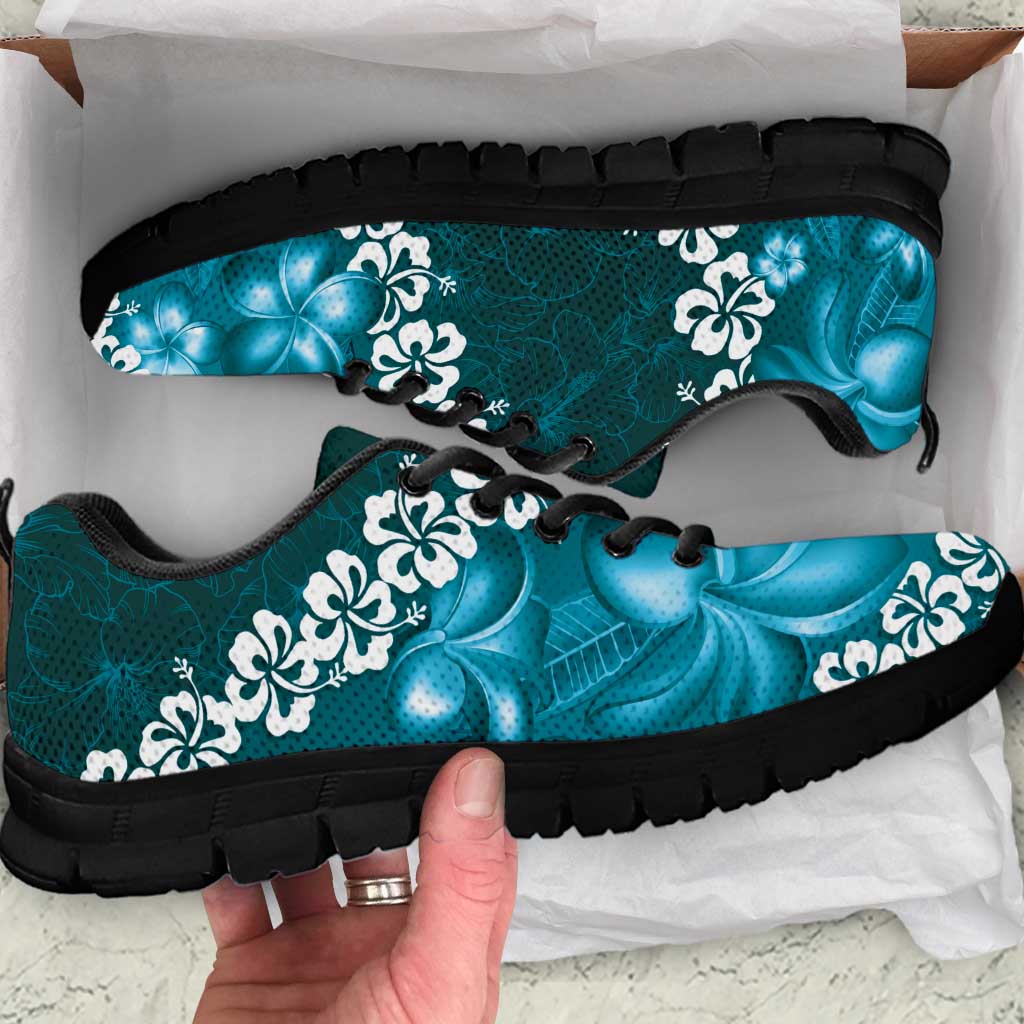Vintage Dark Cyan Polynesia Sneakers Plumeria With Hibiscus Tropical Vibes LT14 Dark Cyan - Polynesian Pride