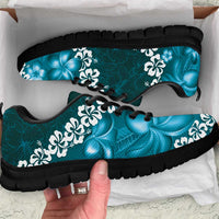 Vintage Dark Cyan Polynesia Sneakers Plumeria With Hibiscus Tropical Vibes LT14 Dark Cyan - Polynesian Pride