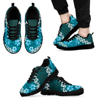 Vintage Dark Cyan Polynesia Sneakers Plumeria With Hibiscus Tropical Vibes LT14 - Polynesian Pride